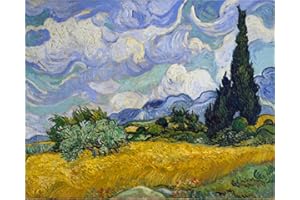 YEESAM ART Van Gogh Peinture par numéros pour adultes et enfants, champ de blé avec cyprès de Van Gogh, toile de lin acrylique, 40,6 x 50,8 cm, kit de peinture à faire soi-même (encadré)