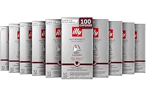 illy, Cafè en Capsules Compatibles en Aluminium INTENSO Lungo, 100% Arabica avec des Notes de Cacao et de Fruits Secs, Arrière-goût Corsé, 10 Paquets de 10 (100 Capsules au Total)