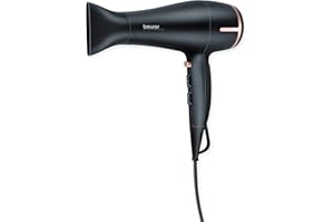 ‎BEURER Beurer 591.32 HC 60 jonowa suszarka do włosów z czujnikiem dotykowym, 2000 W, z dyszą do stylizacji i dyfuzorem objętości, 27, czarna