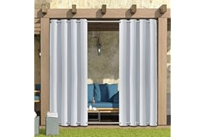 Rosnek Outdoor Curtains Waterproof,Thermal Insulated Pergola Curtains Blackout Gazebo Curtains Waterproof Windproof with Drape Eyelet Top and Bottom,White,52W''x 108L'',1 Panel