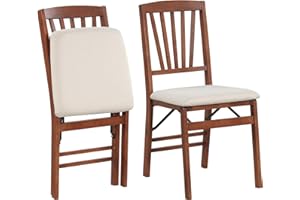 GiantexUK Folding Dining Chairs Set of 2/4, PVC Leather Padded Kitchen Chairs with Backrest & Non-Slip Foot Pads, Rubber Wood Side Seats for Dining Room Restaurant (Spindle Backrest, Beige+Brown, 2)