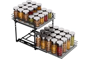 MAYZOLOP Porta Spezie Per Cucina, Nero Portaspezie Salvaspazio, Portaspezie Regolabili in Altezza Per L'interno Degli Armadietti, Organizzatore Per Armadietti Estraibili, P26.4*L23.2*H23CM