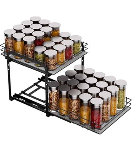 ZDDLOINP Spice Organizer - 2-laags uittrekbare rek, verstelbare hoogte, zwaar uitschuifrek voor specerijen, sauzen, ingeblikt voedsel - W5,3 D10,6 H9,2