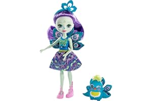 Enchantimals Mini-poupée Patter Paon et figurine animale Flap, aux longs cheveux violets, avec jupe amovible et bandeau, jouet pour enfant, FXM74