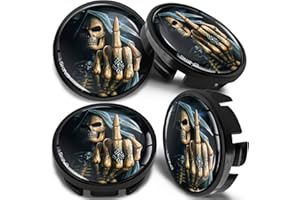 SkinoEu Compatible with Wheel Center Caps VW 65mm Centre Alloy Hubcaps Skull Middle Finger Black CV 25