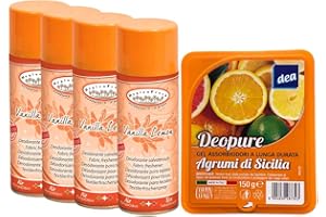 MANIOLAV HYGIENFRESH TINTOLAV Set 4 Pezzi Deodorante Salva Tessuti Spray, fragranza Vanilla Lemon Formato 400ml più Gel assorbi odori a Lunga Durata AGRUMI di Sicilia 150 G