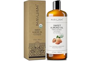 MAYJAM Huile d'Amande Douce Bio 473ML, Huiles Corporelles Amande Pressée à Froid 100% Pure Naturelle, Huile Hydratant pour Peau, Cheveux, Organic Sweet Almond Oil