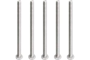 Aopin M6 x 90mm Hex Head Bolts Screws Grade 5.8 Stainless Steel, Fasteners Fully Machine Threaded SUS304 5 Pcs