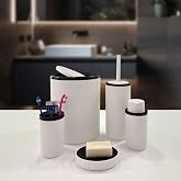 Beyaz Plastik Banyo Seti, 5 Par&ccedil;a, &Ccedil;&ouml;p Kovası, Tuvalet Fır&ccedil;ası, Diş Fır&ccedil;alığı, Sabunluk ve Sıvı Sabunluk