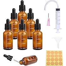 6 Bottiglie Contagocce Vetro Ambrato 30 Ml - Con Imbuti, Pipette Ed Etichette Per Oli Essenziali - Foto 8