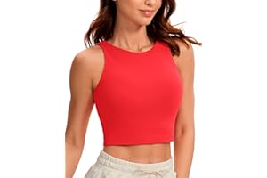 CRZ YOGA Women's Butterluxe Double Lined Racer Back Sleeveless Workout High Neck Crop Top Yoga Sports Cropped Tank Tops