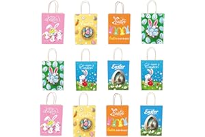 BFSYRR Easter Gift Bags,Easter Decorations,12 Pack Gift Bags Rabbit Eggs Goody Candy Pattern for Party Favors Gift Wrapping Supplies