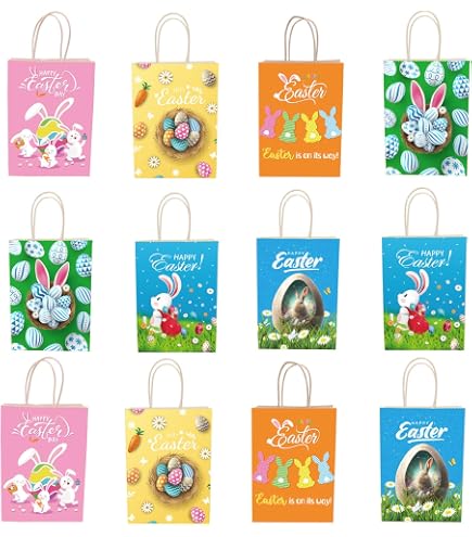 Easter Bags 12 Pack 6PCS Easter Egg Hunt Bags - Assorted Sizes Bunny ...
