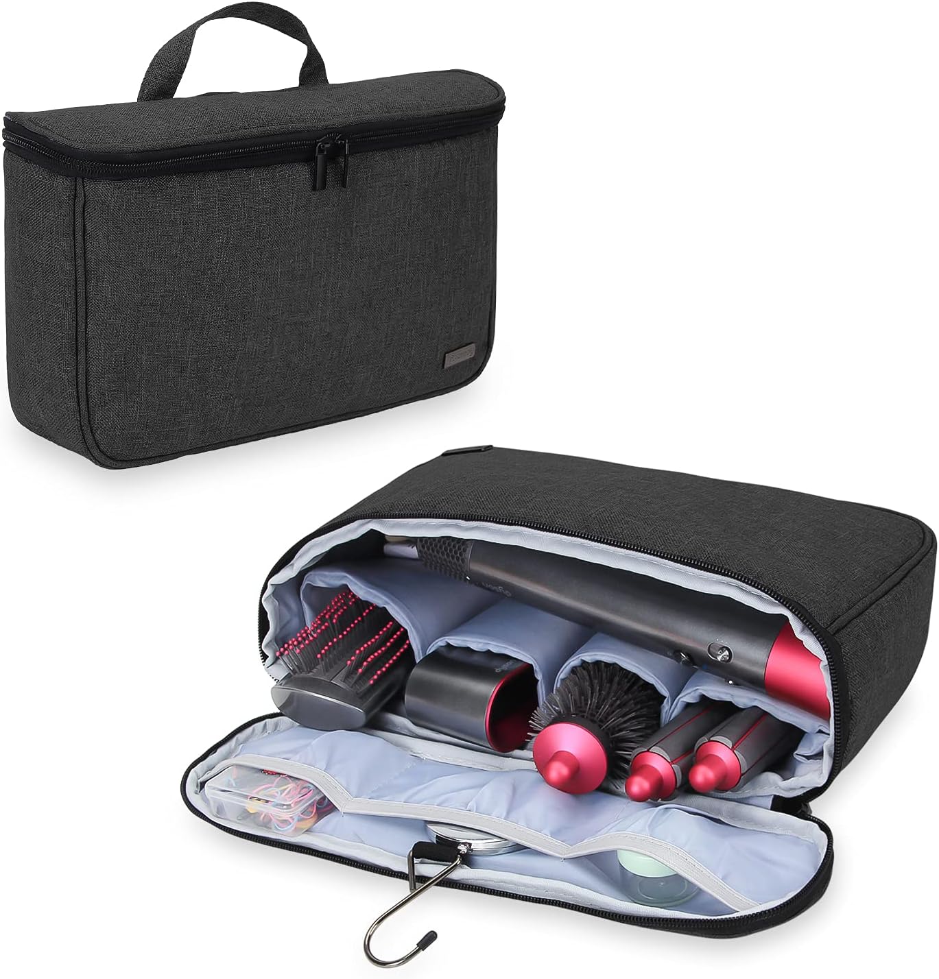 Teamoy Bolsa Viaje de Rizador de Pelo, Organizadora de Viaje para Accesorios Styler, Bolsa Cepillo Rizador de Pelo, Bolsa para Rizador Secador, Negro