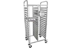 ‎BEEKETAL Beeketal 'BTW-20' Gastro Tablettwagen für bis zu 32 GN Behälter, Edelstahl Speise Transportwagen mit und geräuscharmen 360° Rollen (2 x Feststellbremsen), passend für GN 1/1, 1/2, 1/3, 2/3 Behälter