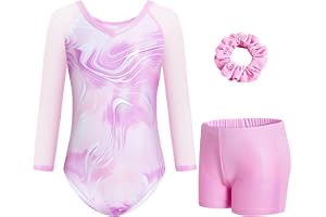 Gogokids Gymnastik trikåer för flickor glittrande 3/4-ärm v-ringad dans enheter nät gymnastik med shorts för 3-12 år