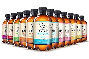 THE GUTsy CAPTAIN KOMBUCHA – Bebida Probiótica Naturalmente Fermentada, Sin Aditivos ni Conservantes, Sin Colorantes ni Sabores Artificiales, Sin Pasteurizar, Vegan - 12 x 400ml (MixBox)