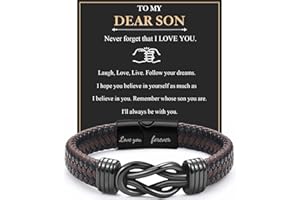 JJBAOER Son Gifts Engraved Braided Leather Bracelet Jewellery Son Bracelet from Mum Daddy 18th Birthday Gifts for Boys Christmas Graduation Back to School Gift Stocking Fillers