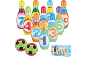 IWILCS Kids Bowling Set, Skittles Game with 10 Bowling Pins and 2 Balls for Toddlers Boys Girls, Educational Bowling Set with Numbers, Educational Toy Indoor & Outdoor Toy for Children 3+ Years Old