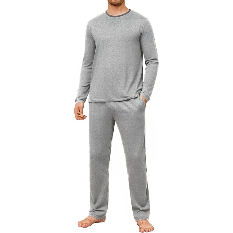 Aseniza Schlafanzug Herren Lang Pyjama Set Baumwolle Winter V-Ausschnitt Langarmshirt mit Karierte Schlafanzughose Nachtwäsche für Männer Dunkelblau, L