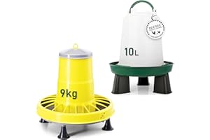 ZOOTEC Mangiatoia per Galline Antispreco 9 Kg e Abbeveratoio per Galline 10L in Plastica Semi-Trasparente Resistente, Apendibili con Piedini Rimovibili