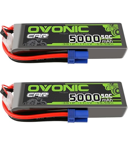 OVONIC Batterie Lipo 3S 5200mAh 50C 11,1V – Boîtier Rigide, Connecteur EC3 – Pour Voiture RC 1/8, 1/10, Avion, Hélico, Bateau