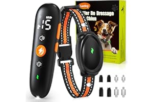 Luctry Collier de Dressage pour Chien avec Telecommande,Collier Anti Aboiements Rechargeable, 3 Modes De Dressage Son, Vibration et Choc,Portée de 1000m
