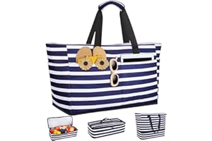 ISEYOU Borsa Mare Donna Grande XXL con Borsa Frigo Staccabile, Borsa Spiaggia Famiglia 49L Impermeabile alla Sabbia con Cerniera, Pieghevole e Leggera Borse Tracolla Per Viaggio, Piscina & Palestra
