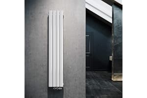 ELEGANTE Termoarredo Design Flat 1600 x 308 mm con Termostato Multiblocco Cromato, Radiatore Piatto Singolo Strato Verticale Attacco Centrale