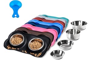 Hubulk 2 Stainless Steel Pet Dog Bowls with No Spill Non-Skid Silicone Mat + Pet Food Scoop Water and Food Feeder Bowls for Feeding Small Medium Large Dogs Cats (Black, Large)