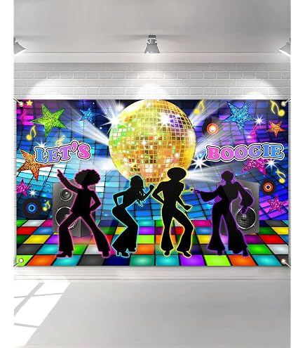Sfondo In Vinile 3x2 M Per Discoteca E Feste Anni '70-'80-'90, Con Riflettori E Ballerini