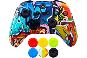 9CDeer 1 x Silicona Transferir Impresión Protector Cubrir Piel + 6 Apretones de Pulgar y Tapones a Prueba de Polvo para Xbox One/S/X Mando Pinturas de Dibujos Animados