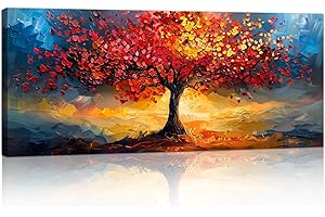 FAJERMINART Arancione Rosso Albero Della Vita Grandi Quadri Moderni Soggiorno, Natura Tramonto Panoramico Stampe da Parete Quadro Moderni Immagine Pittura su tela Camera da letto Cucina Decorazione 120x50cm