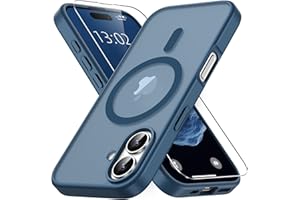 Vansdon Magnétique Coque pour iPhone 16 avec 1 Verre Trempé, Compatible avec MagSafe, Protection Contre Les Chutes de qualité Militaire, Coque Mat Translucide Fine Antichoc -Bleu Foncé