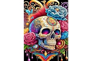 Rheskbecy Diamond Painting für Erwachsene,DIY 5D Diamant Painting Home Wall Decor,AB-Diamond Painting Skelette und Blumen 35x45cm