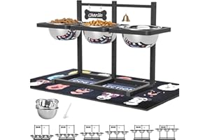 ADENGL Elevated Dog Bowl Stand for Medium/Large Dogs with Slow Feeder & Mat, Adjustable Height 3.9",5.5",7.1',8.7",10.2",11.8",58oz Raised Triple Dog Food Water Bowls