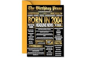 STUFF4 Gold 22nd Birthday Card for Men Women - Black & Golden Newspaper Born in 2004 - Happy 22 Birthday Cards for Son Friend Granddaughter Uncle Cousin Sister, 5x7 Inch Bday Greeting Cards