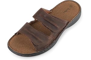 TIESTRA Sandalias Hombre Cuero Comodas,Sandals Hombre Verano Zapatillas playa Hombre Piscina Marron Negro 42-47 EU