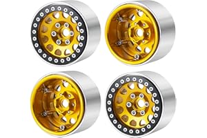 Runup 4 Stück 1.9 Beadlock Felge Set, Breite 35 mm Radnabe für Axial SCX10 SCX10 II 90046 SCX10 III AXI03007 TRX4 Gen8 1/10 RC Crawler (Gold)