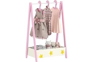 AIYAPLAY Baby Clothing Rack, Kids Clothes Rail, Leaf Theme Toddler Dress Up Rail with Hangers, Storage Shelf for Ages 3-6 Pink