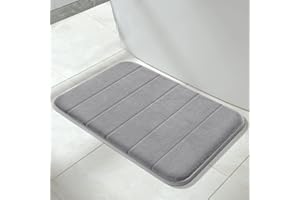 Yimobra Memory Foam Bath Mat, Soft and Comfortable, Super Water Absorption, Non-Slip, Thick, Machine Wash, Easier to Dry for Bathroom Floor Rug, 43 x 61 cm, Gray