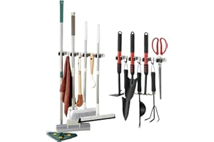 HDRNT 2 Stück Besenhalterung Wand,Gartengerätehalter Edelstahl Besen Mop Halter,Besenhalterung Wand Selbstklebend 8 Halter und 6 Haken,Wandhalterung Besen,Besenhalter für Schrank Balkon Badezimme