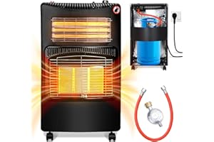 Cecaylie Riscaldatore a Gas per Interni 4,2 kW + 1,26 kW, Stufa Con Regolatore di Pressione e Tubo, 3 Livelli di Riscaldamento per Bombole Fino a 15 kg