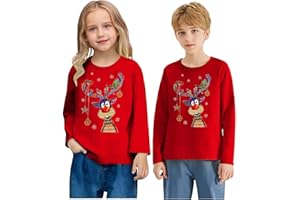 Guqmjde Weihnachts Tshirt Mädchen Weihnachten Langarmshirts Jungen Weihnachtsshirt Casual Weihnachts Oberteil Classic Kleidung Lässig Weihnachtsoutfit Bequem Long Sleeve Top