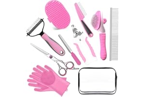 2TRUL 10pcs Pet Grooming Kit - Dog Cat Deshedding Brush, Nail Clippers with File, Hair Remover Gloves & Bath Tools for Long/Short Haired Pets, Grooming Tool for Long and Short Haired Pets