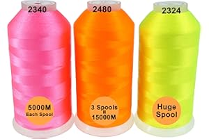 New brothread Set of 3 Neon (Fluorescent) Colors Polyester Machine Embroidery Thread Huge Spool 5000M for All Embroidery Machines
