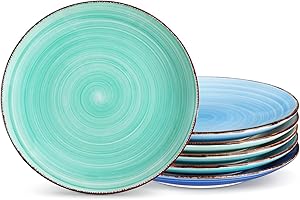 vancasso Bonita Dinner Plates Set of 6, 8.5 inch Scratch Resistant Ceramic Dinnerware Set, Dishwasher and Microwave Safe, as a Dessert Plates, Pasta Plate, Salad Plate, for Main Course, Cool Color
