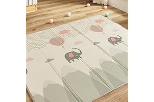 CASABEL Tapis d’Éveil Bébé Évolutif 180×150 cm – Tapis Bébé Pliable, Imperméable et Épais, Motifs Éléphant, Grande Taille, Doux et Coloré, Tapis de Jeu Compact à Rangement Facile