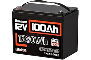 HumsiENK 12V 100Ah LiFePO4 Lithium Leisure Battery 1280Wh capacity, BMS 100 with low-temperature protection,10-year service life, for Motorhomes,Campervan,Narrowboat,Solar