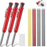 flintronic Carpenter Pencil, 3 Pieces Professional Carpenter Pencil with Sharpener and Eraser, Mechanical Pencils with 12 Ref